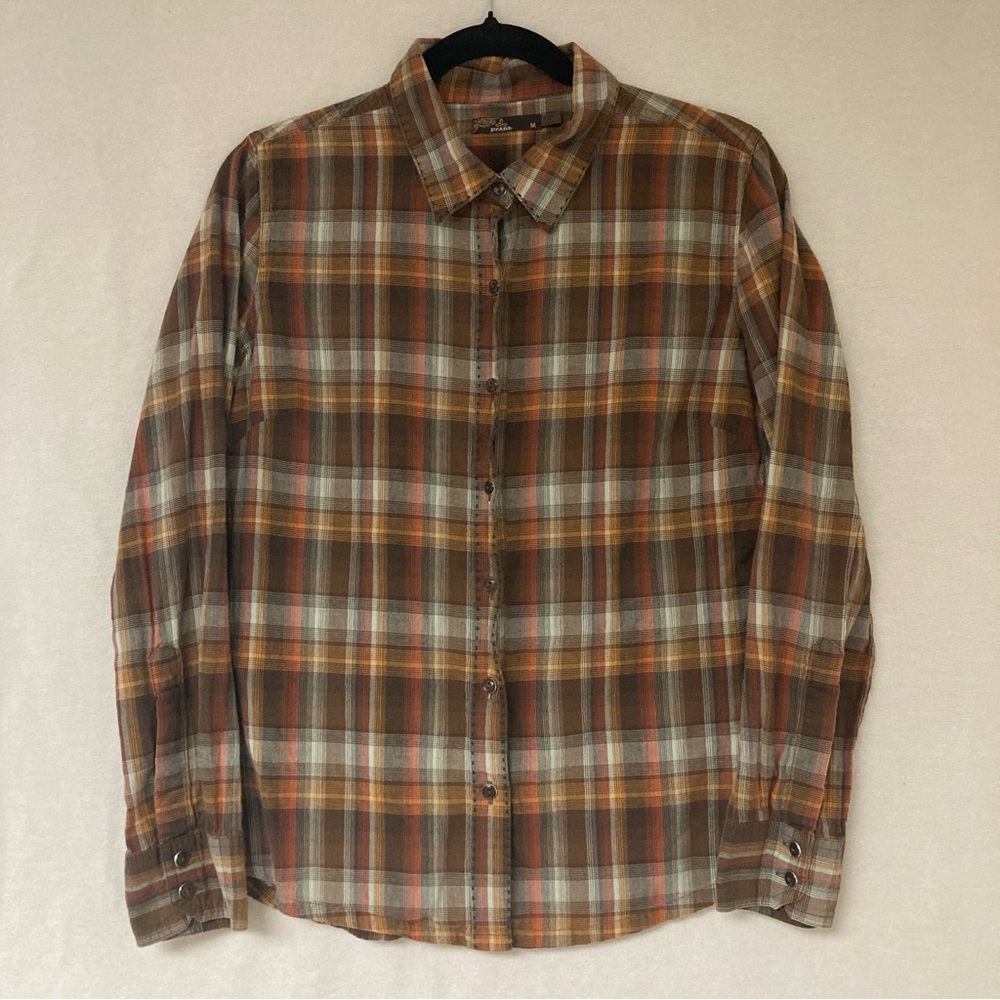 Prana Men's Plaid Button-Down Shirt in Brown, Orange, Cream